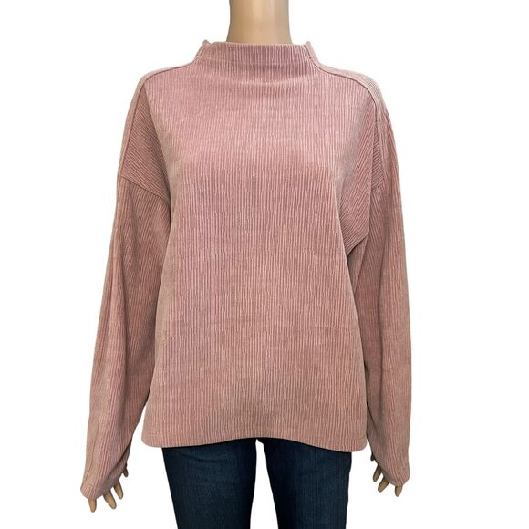 Madewell Tops - Madewell Funnel Neck Textured Knit Top Pink Minimalist Preppy Ribbed